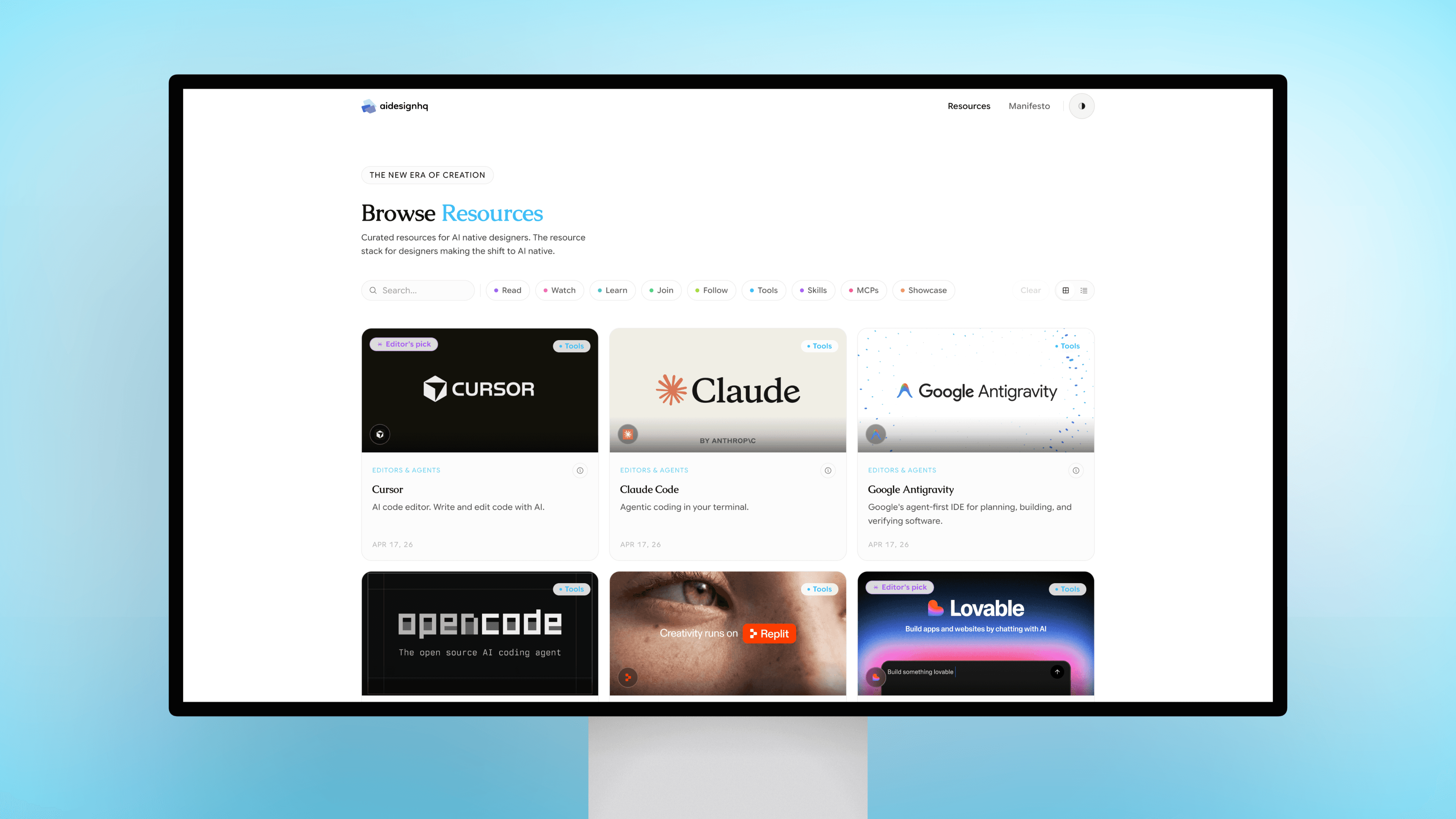 AI Design HQ - Browse Resources page in light theme