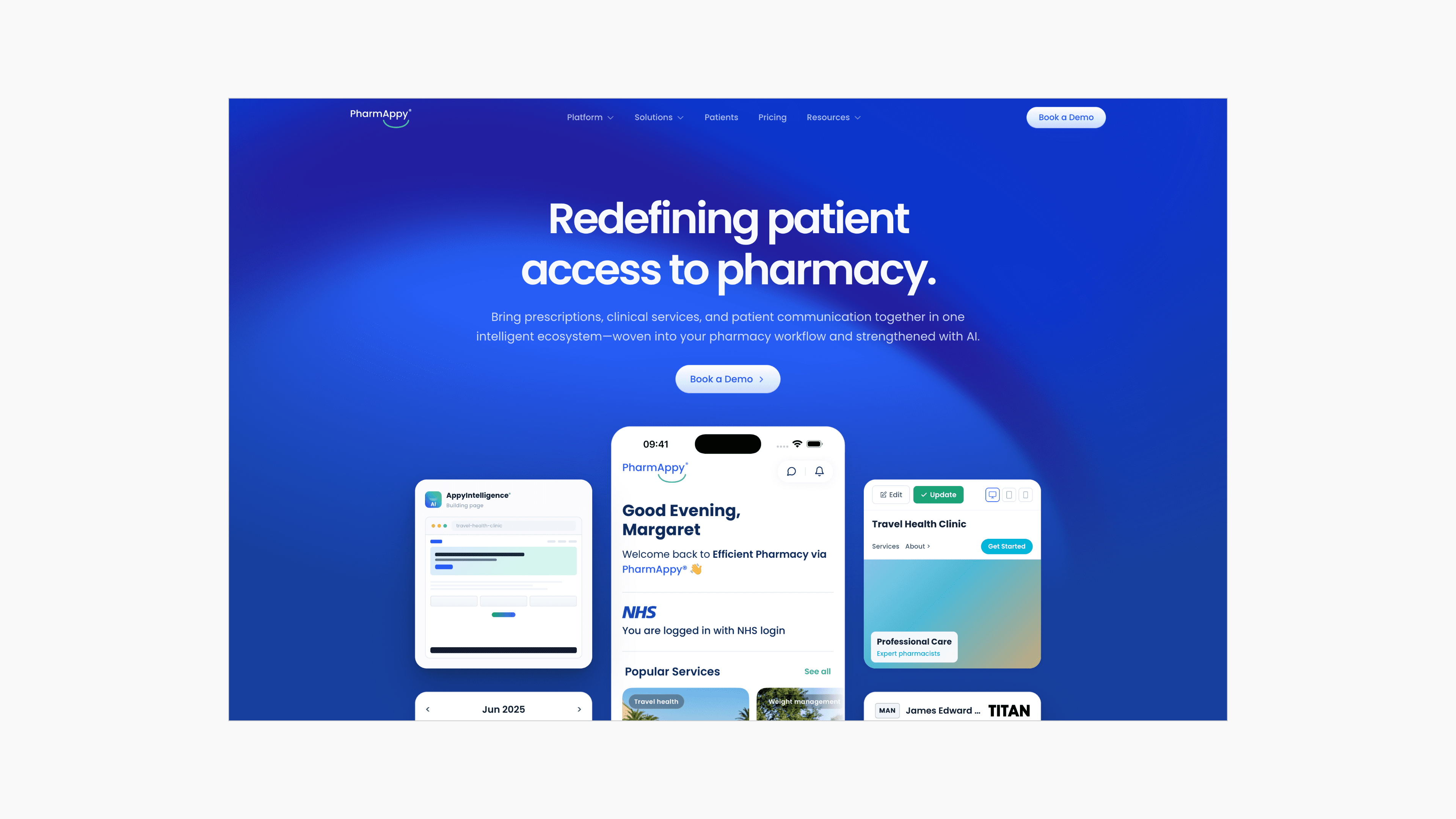 PharmAppy platform hero showing pharmacy app screens and website redesign