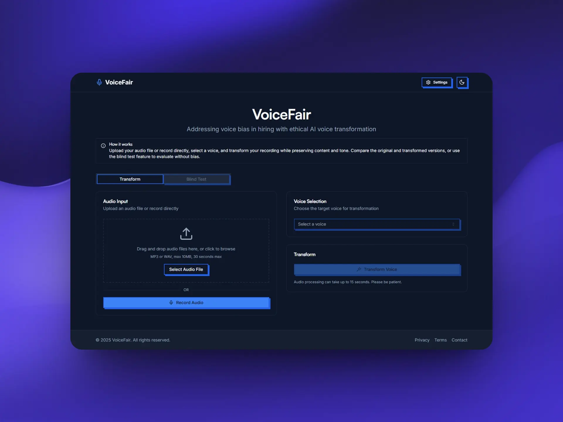 VoiceFair transform interface