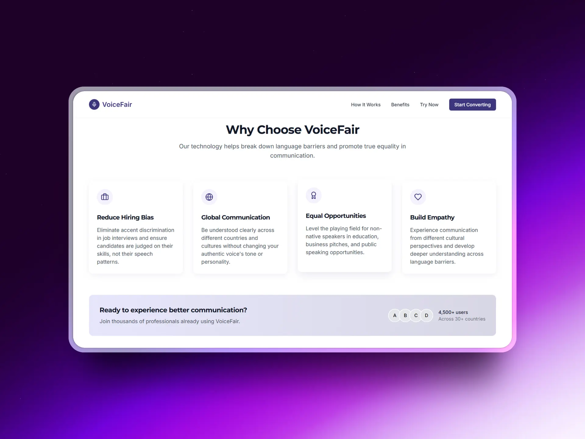 VoiceFair benefits page